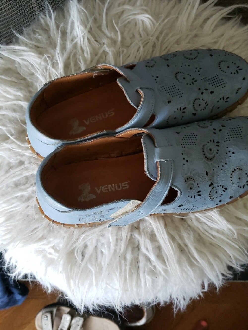 VENUS Light Blue Perforated Mary Jane Flats - Picture 2 of 6